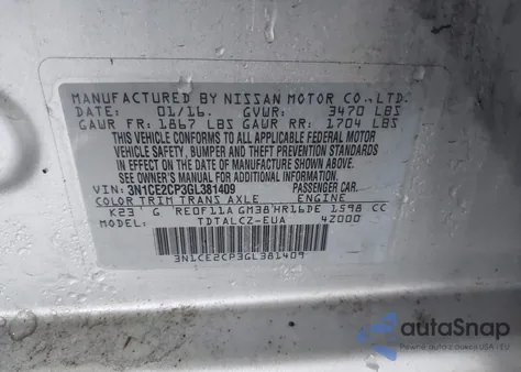 2016 Nissan Versa Note S Plus from USA, damaged, VIN 3N1CE2CP3GL381409